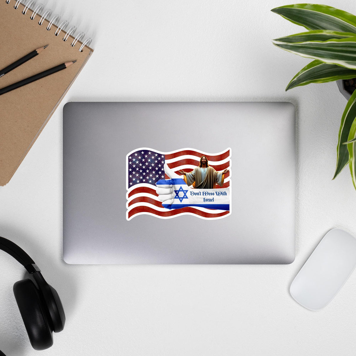 Israel Pride Sticker – American Flag, Jesus & Star of David | 5×5" Faith Sticker