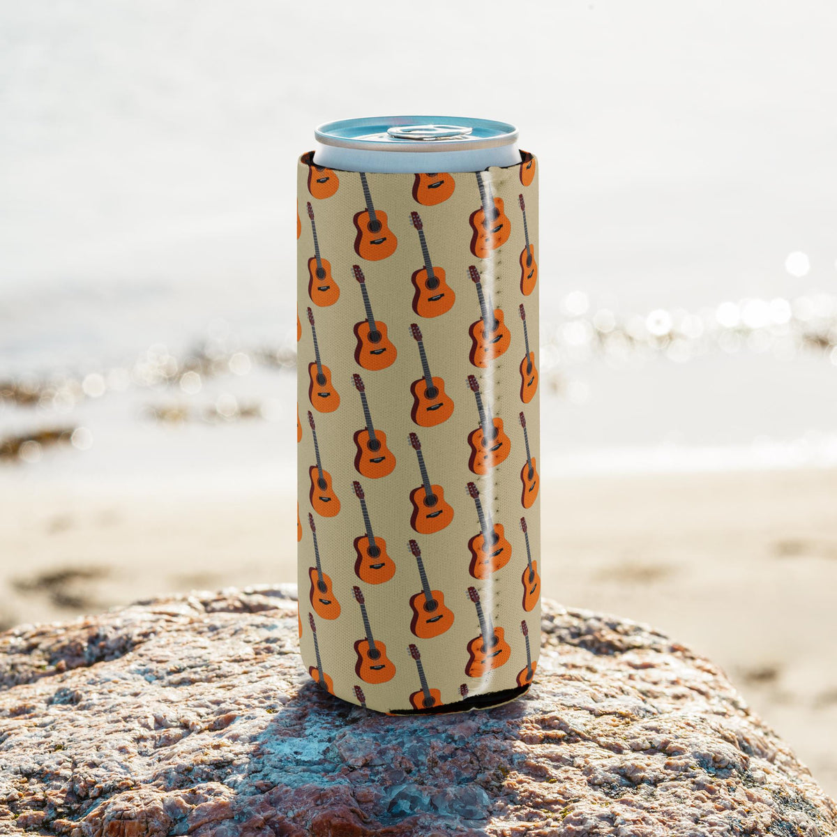 Guitar Pattern Can Cooler – Neoprene, Musician Gift