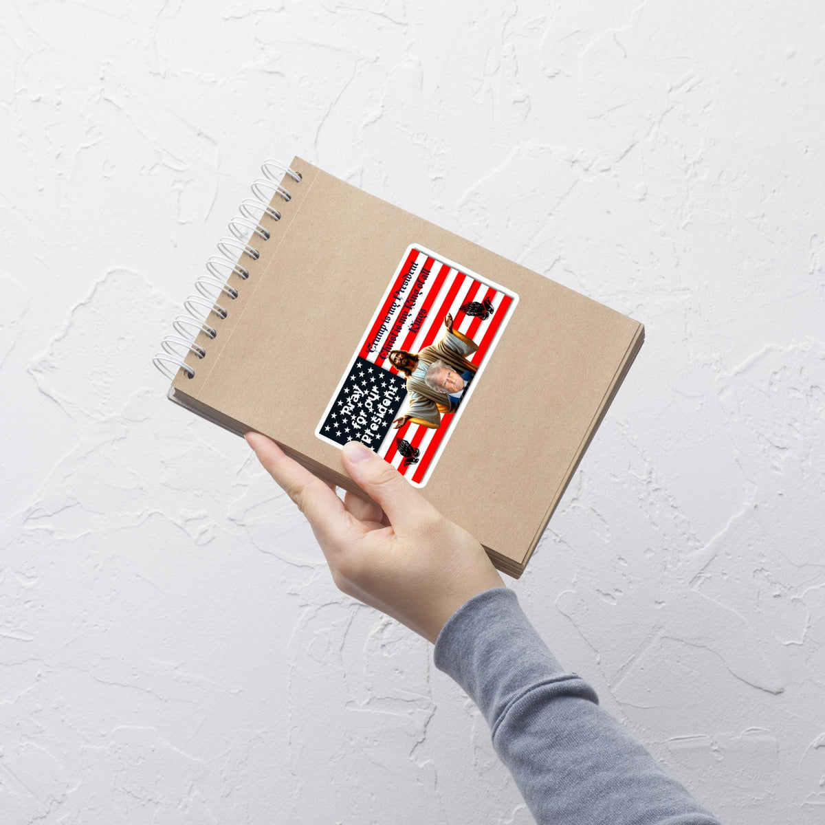Christ Behind Trump American Flag Sticker – 5×5" | Patriotic Christian Gift