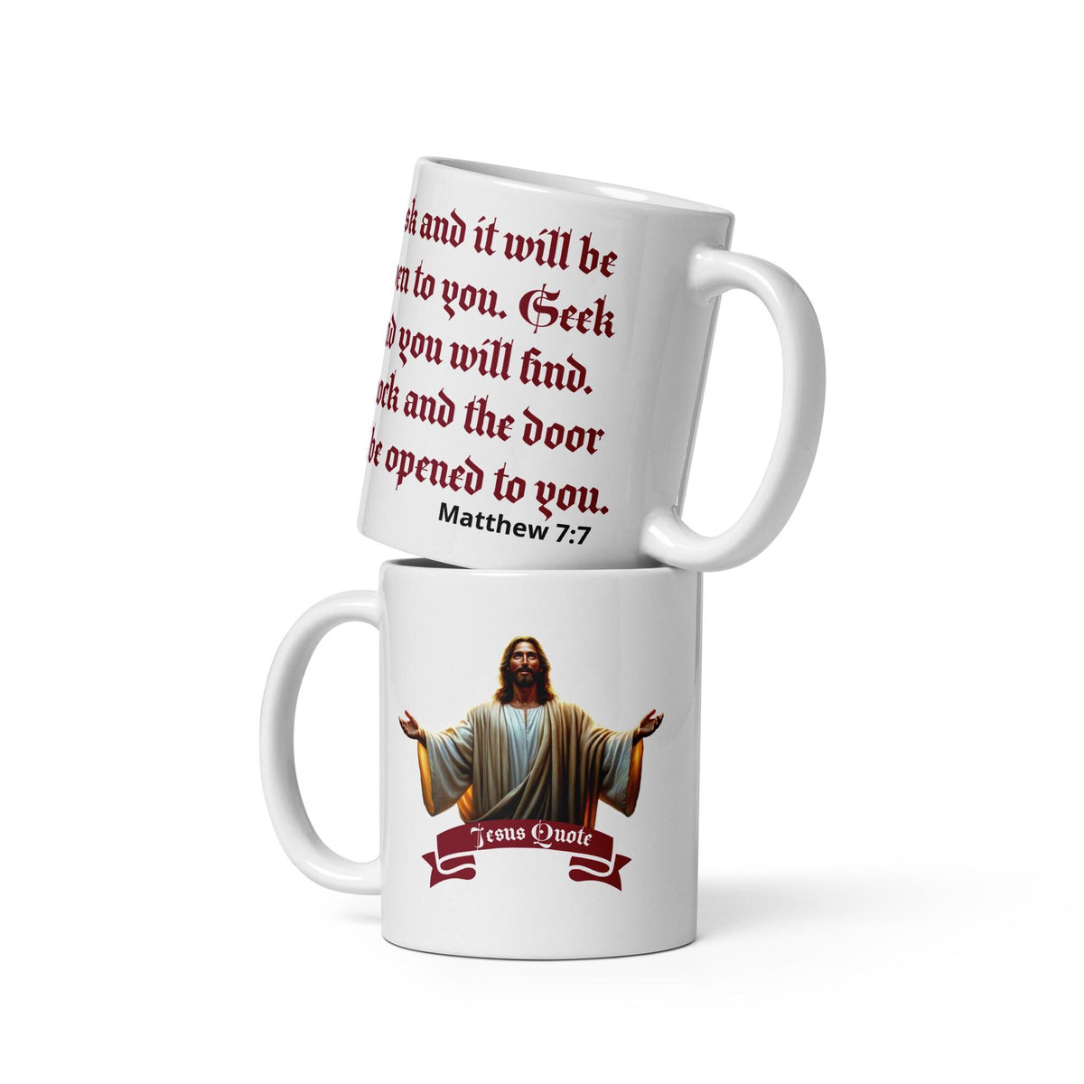 Jesus Quote Mug – Matthew 7:7 | 11 oz Christian Gift