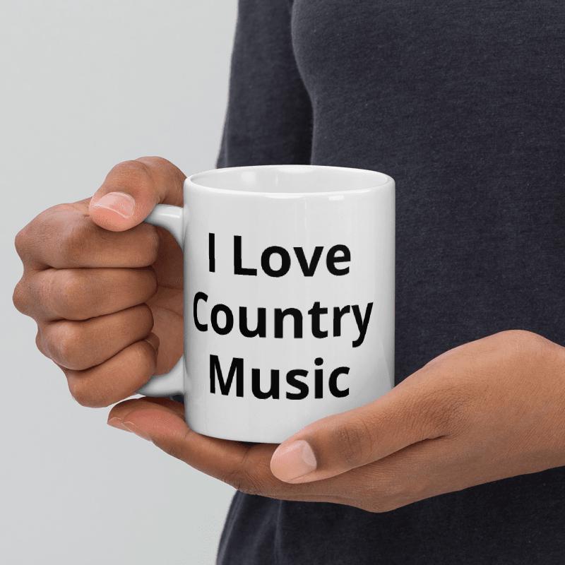 "I Love Country Music" Guitar White Glossy Mug – 11 oz | Country Music Gift