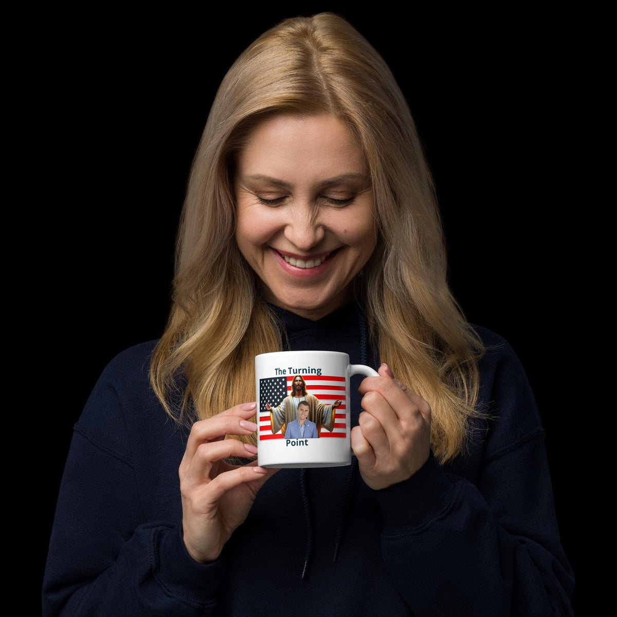 Charlie Kirk American Flag & Jesus White Glossy Mug – 11 oz | Patriotic Conservative Gift