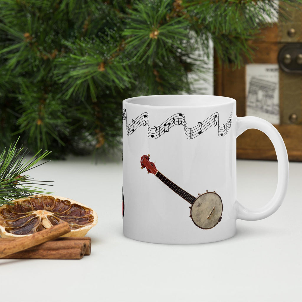 Mandolin, Guitar & Banjo Music White Glossy Mug – 11 oz | Music Lover Gift
