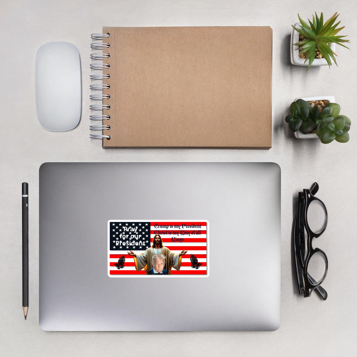 Christ Behind Trump American Flag Sticker – 5×5" | Patriotic Christian Gift
