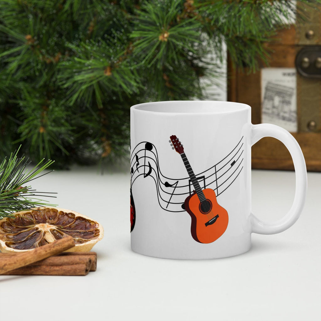 Banjo, Mandolin & Guitar Music Notes White Glossy Mug – 11 oz | Music Lover Gift