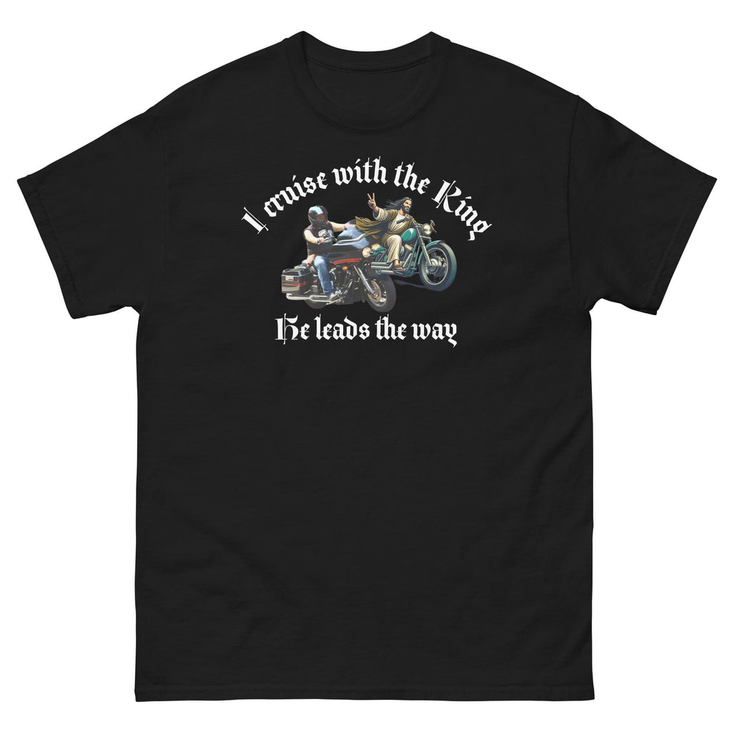 "I Ride With the King" Christian Biker Graphic T-Shirt | Faith & Motorcycle Gift