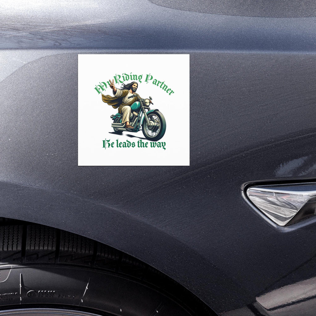 Jesus Riding Motorcycle Car Magnet – Christian Biker Gift