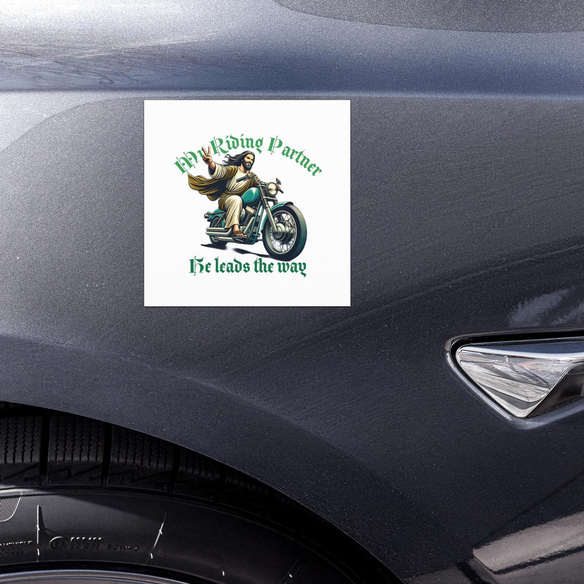 Jesus Riding Motorcycle Car Magnet – Christian Biker Gift