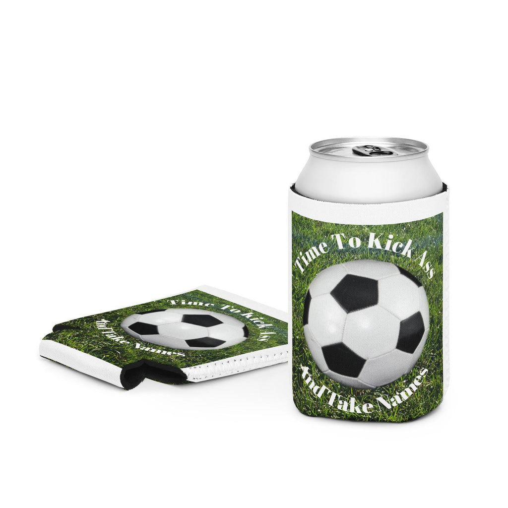 Soccer Ball Can Cooler – Green Grass Background | Soccer Fan Gift