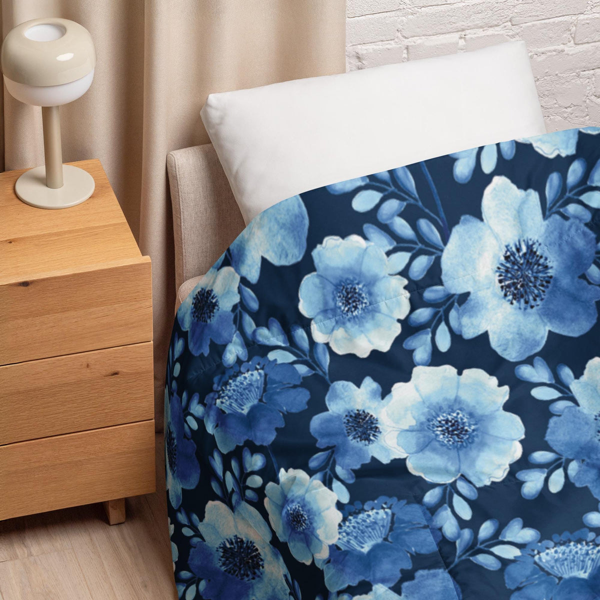 All-Over Blue Floral With Blue Background Design Comforter, King, Queen, Full, or Twin