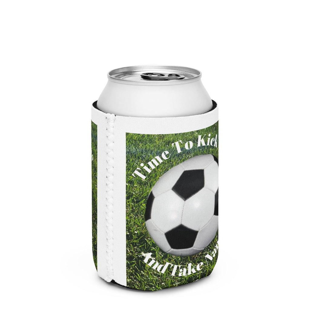 Soccer Ball Can Cooler – Green Grass Background | Soccer Fan Gift