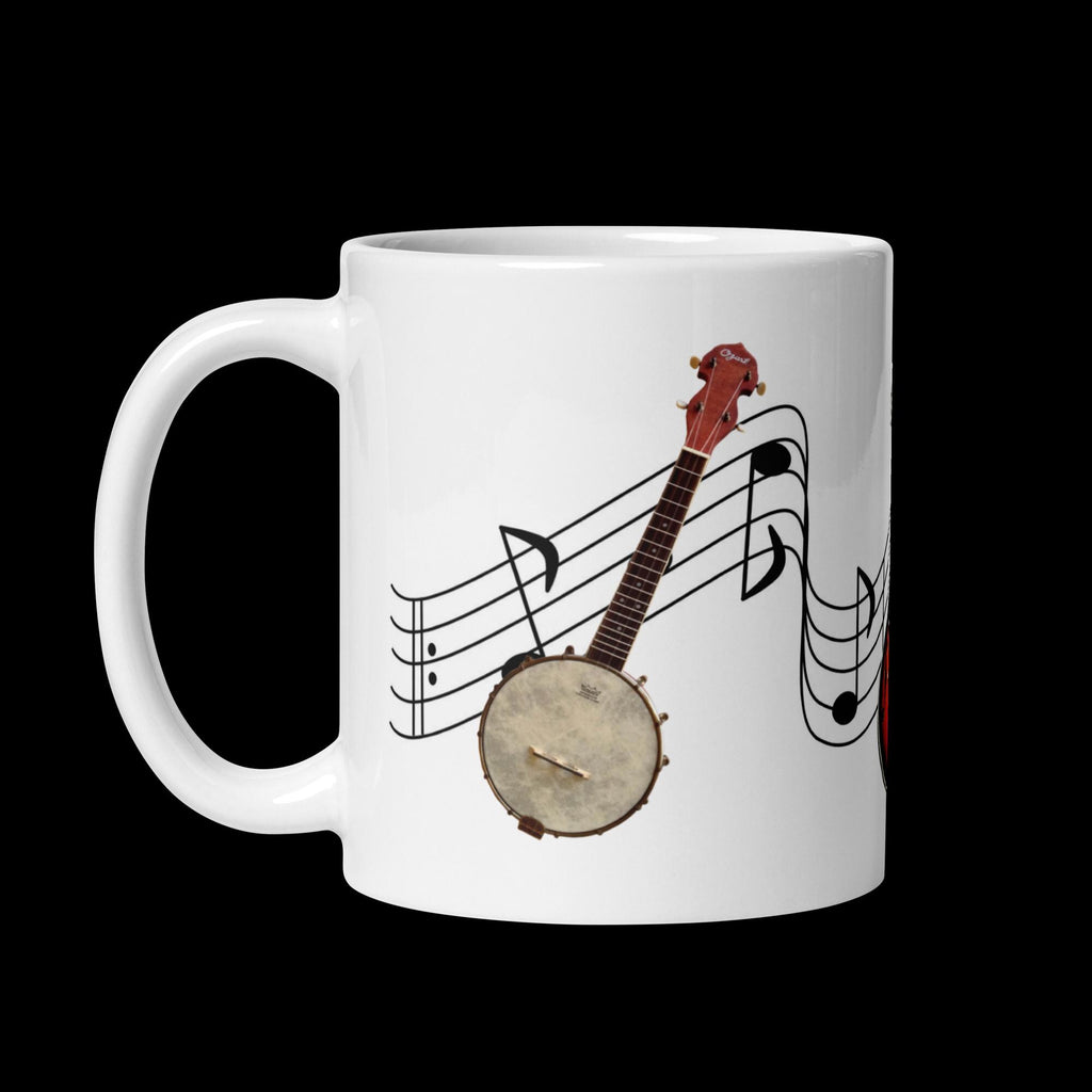 Banjo, Mandolin & Guitar Music Notes White Glossy Mug – 11 oz | Music Lover Gift