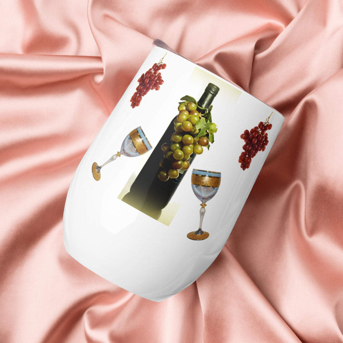 Wine Bottle & Glass Design Stainless Steel Wine Tumbler – 12 oz