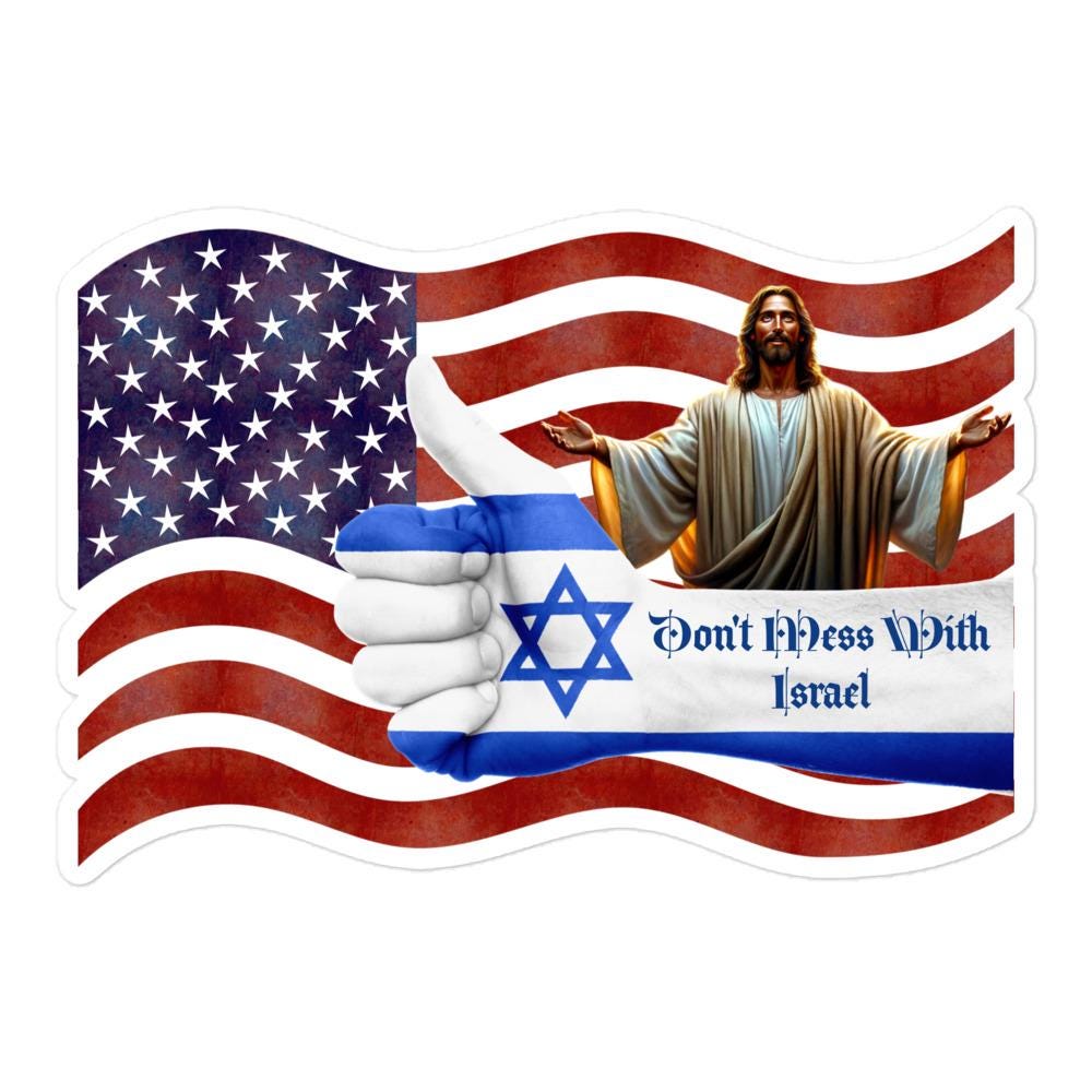 Israel Pride Sticker – American Flag, Jesus & Star of David | 5×5" Faith Sticker