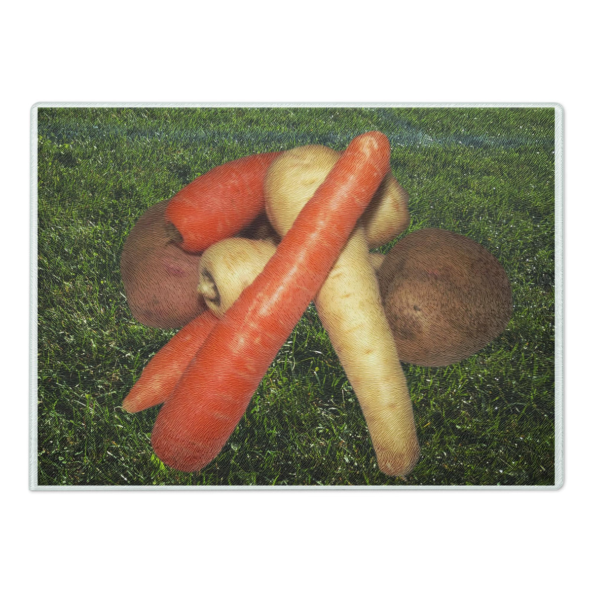 Vegetables & Grass Background Glass Cutting Board – 11×15" | Kitchen Gift for Cooks