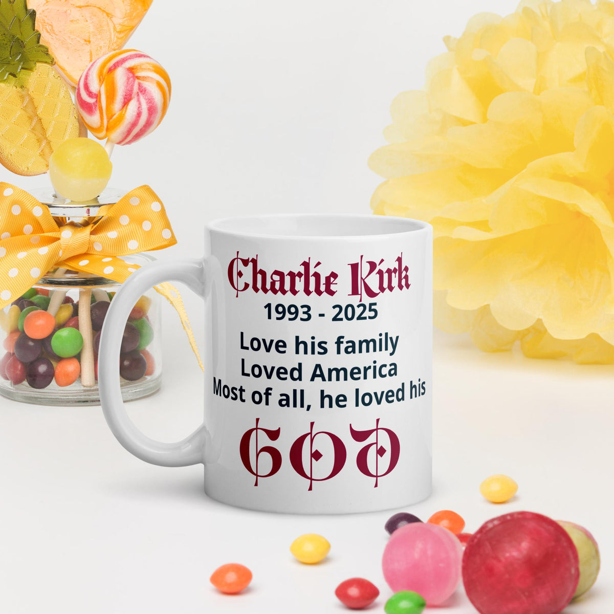 Charlie Kirk American Flag & Jesus White Glossy Mug – 11 oz | Patriotic Conservative Gift