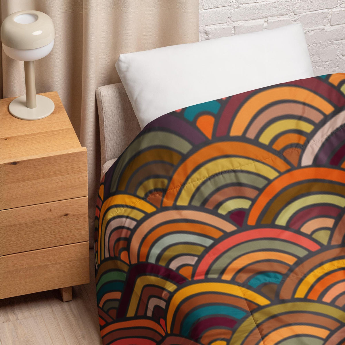 Rainbow Waves Comforter – King & Queen Size | Colorful Soft Bedding Gift