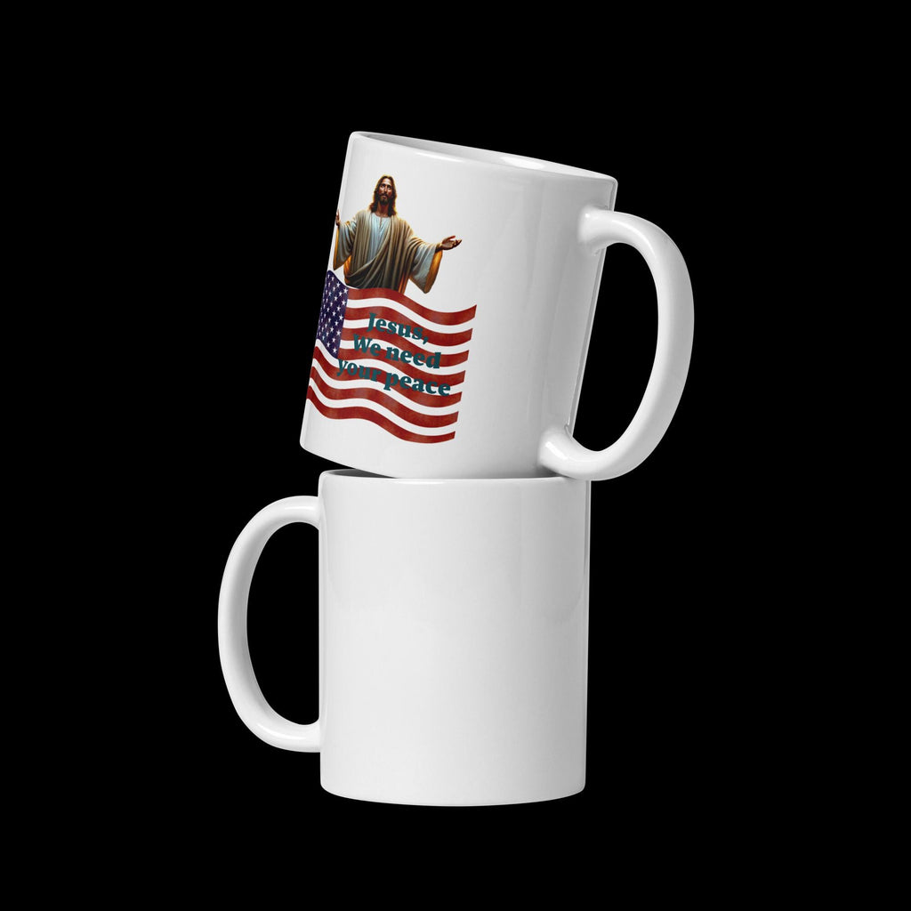 Jesus & American Flag White Ceramic Mug – 11 oz | Patriotic Christian Gift