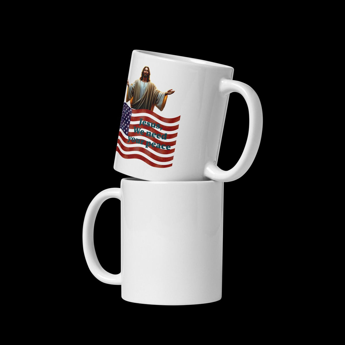 Jesus & American Flag White Ceramic Mug – 11 oz | Patriotic Christian Gift