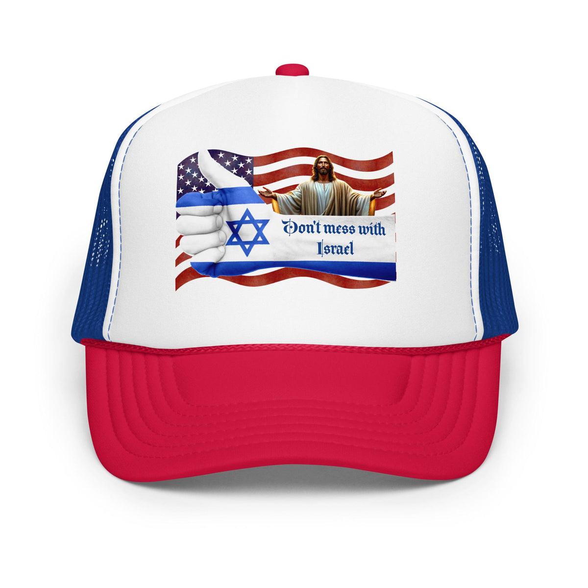 "Don't Mess With Israel" Foam Trucker Hat – Star of David & USA Flag | Patriotic Gift