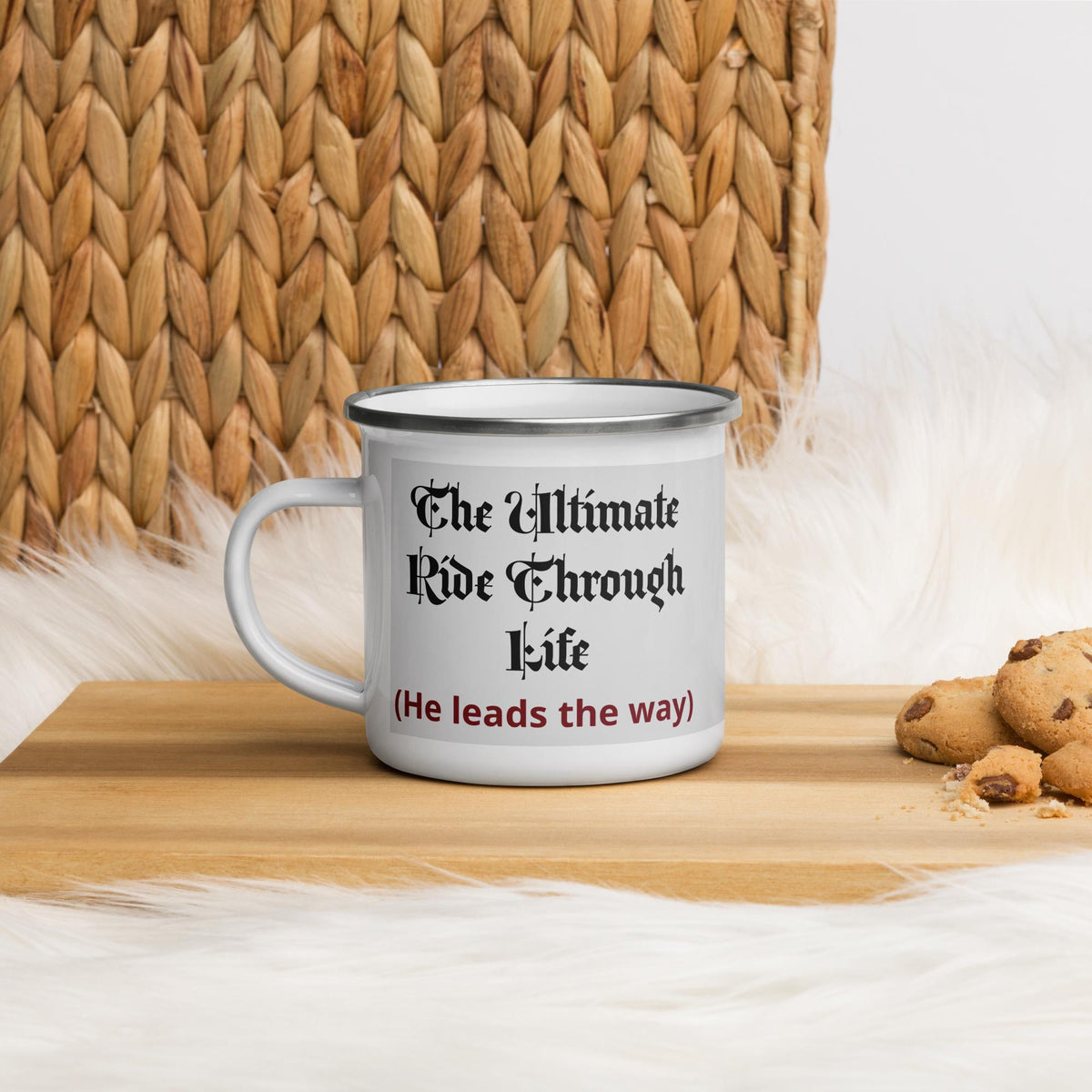 Jesus Riding Motorcycle Enamel Mug – 12 oz | Christian Biker Gift