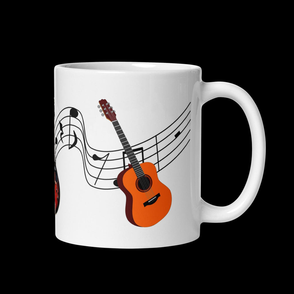 Banjo, Mandolin & Guitar Music Notes White Glossy Mug – 11 oz | Music Lover Gift
