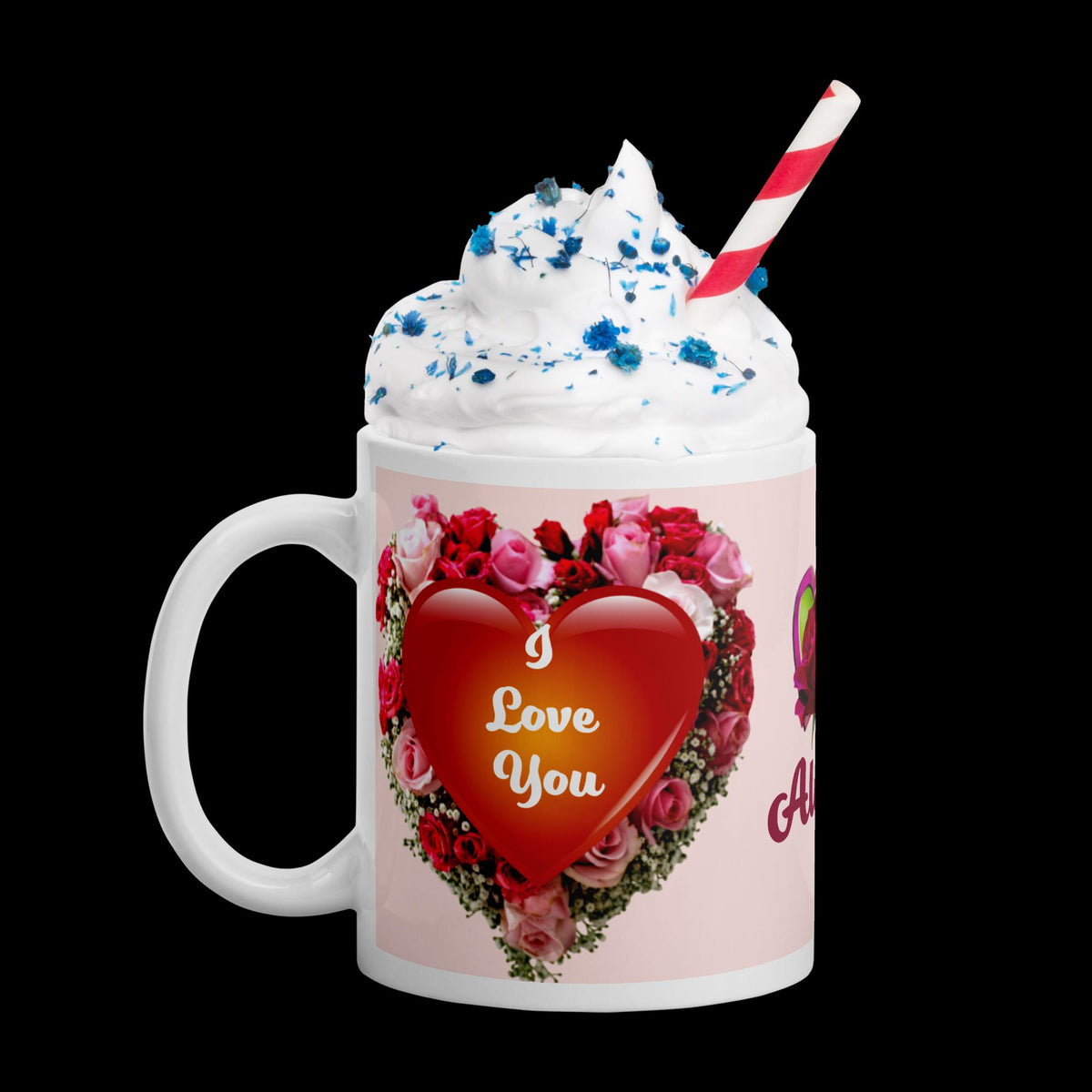 Heart & Roses Glossy Mug – 11 oz | Valentine's Day Gift for Her or Him