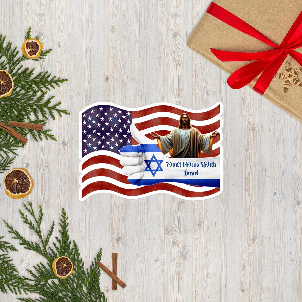 Israel Pride Sticker – American Flag, Jesus & Star of David | 5×5" Faith Sticker