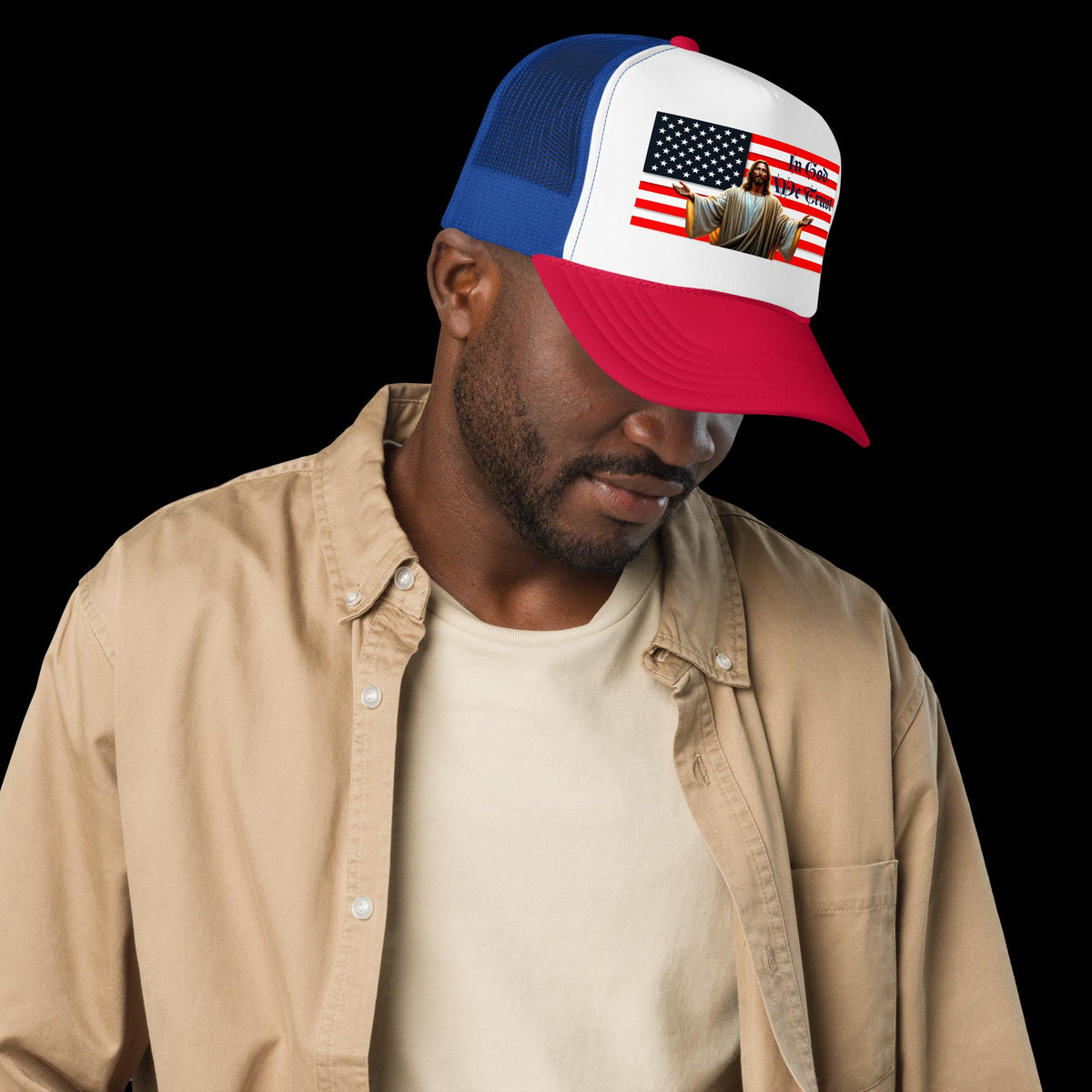 Jesus With American Flag Foam Trucker Hat