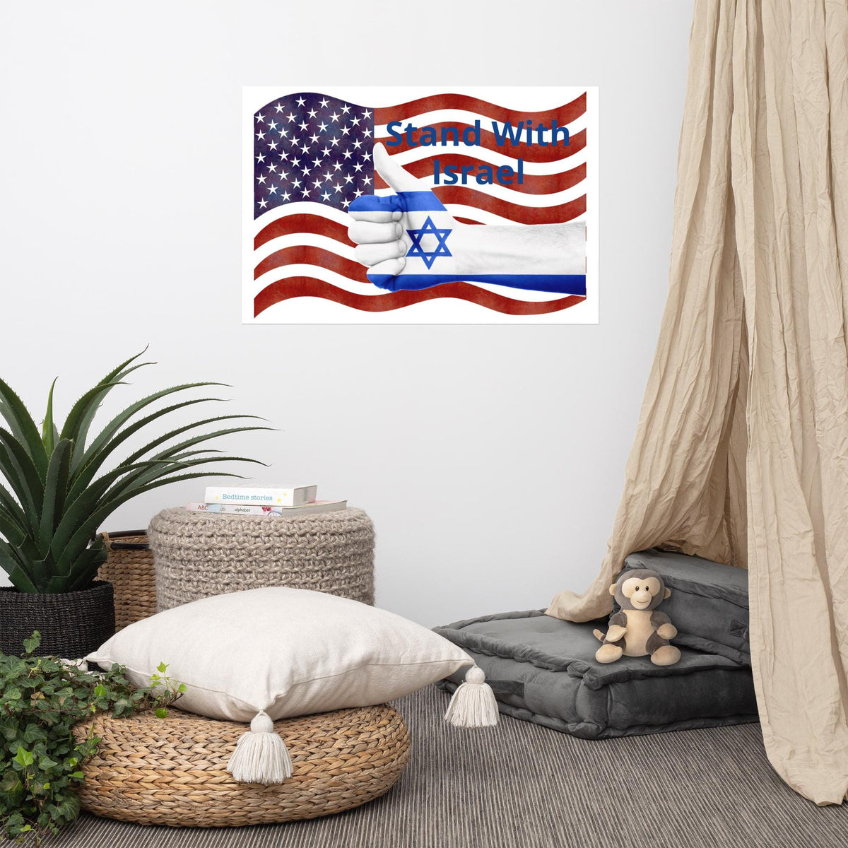 Stand With Israel Poster – American Flag & Star of David | 24×36" Wall Art