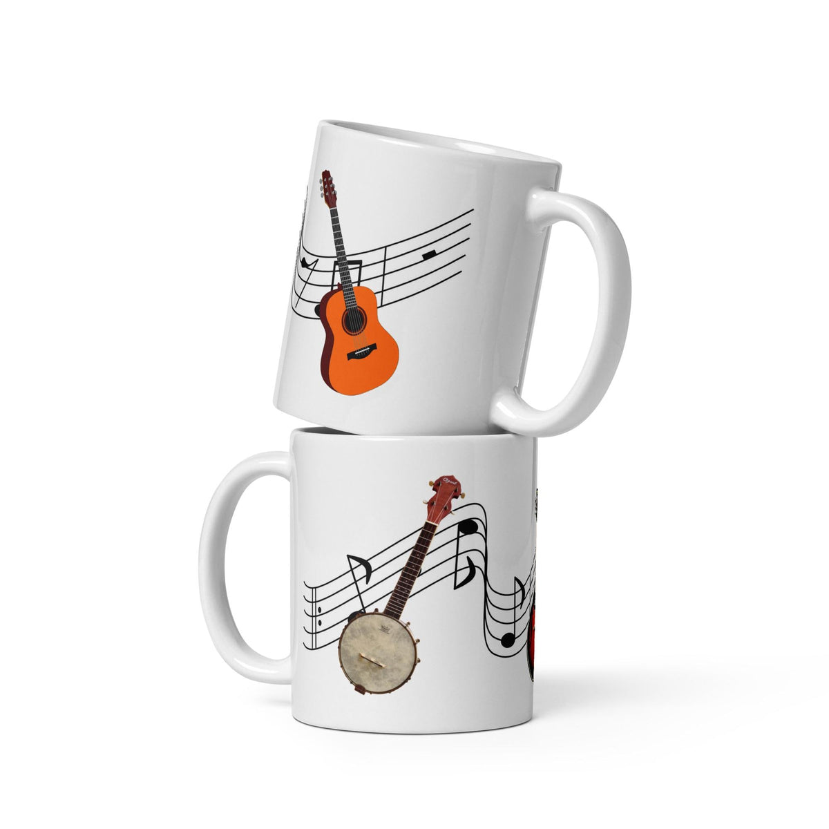 Banjo, Mandolin & Guitar Music Notes White Glossy Mug – 11 oz | Music Lover Gift