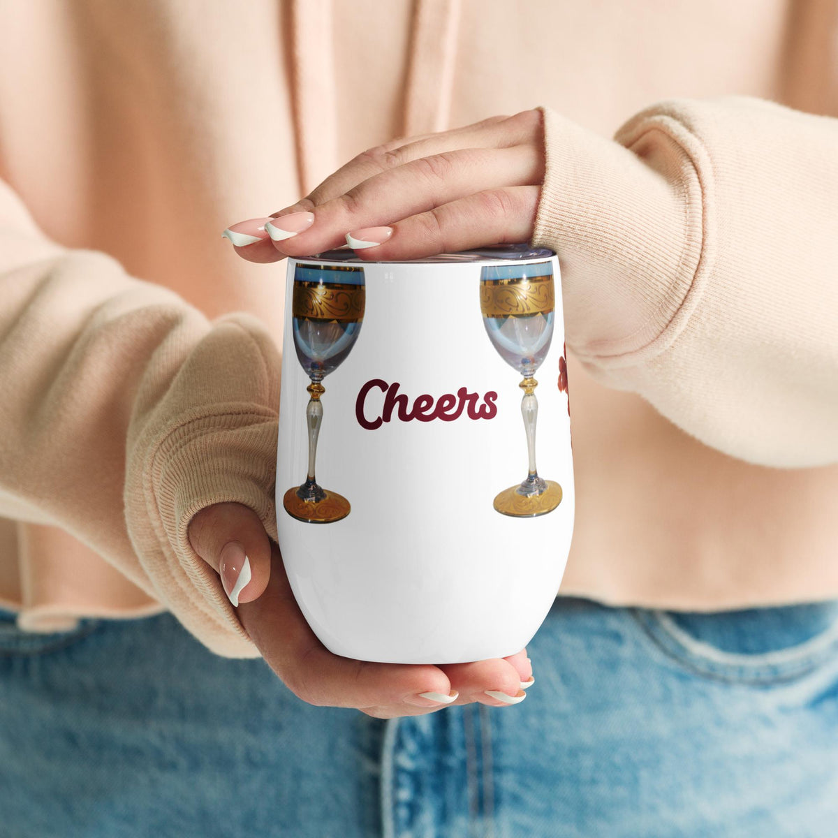 Grapes & Wine Glasses Stainless Steel Wine Tumbler – 12 oz Gift