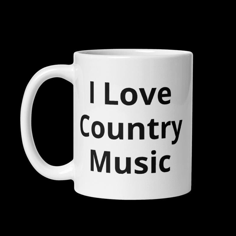 "I Love Country Music" Guitar White Glossy Mug – 11 oz | Country Music Gift