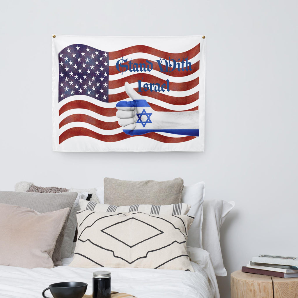 Stand With Israel Tapestry – American Flag & Star of David Wall Art | Patriotic Christian Gift