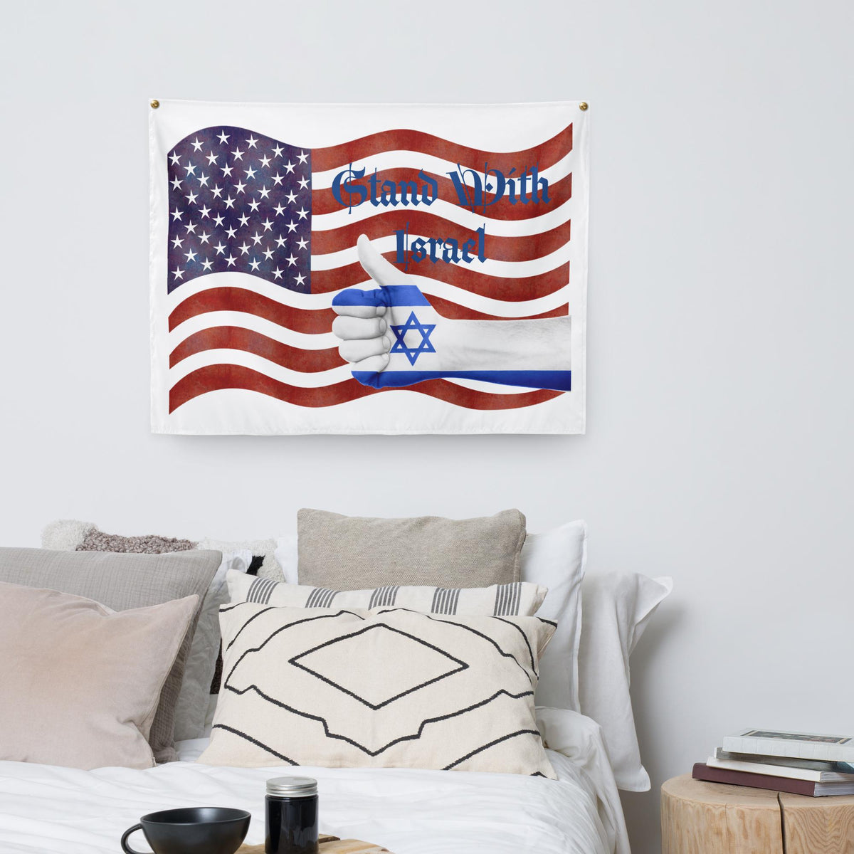 Stand With Israel Tapestry – American Flag & Star of David Wall Art | Patriotic Christian Gift