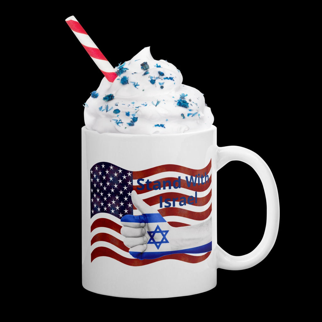 Stand With Israel American Flag & Star of David White Glossy Mug – 11 oz | Patriotic Gift