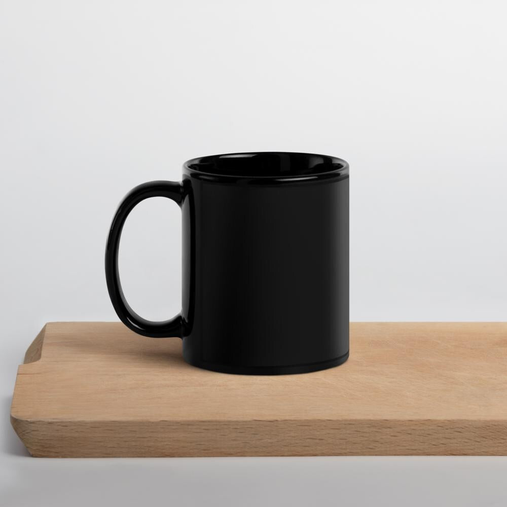 "He Comforts Me" Lion & Lamb Black Glossy Mug – 11 oz | Christian Faith Gift
