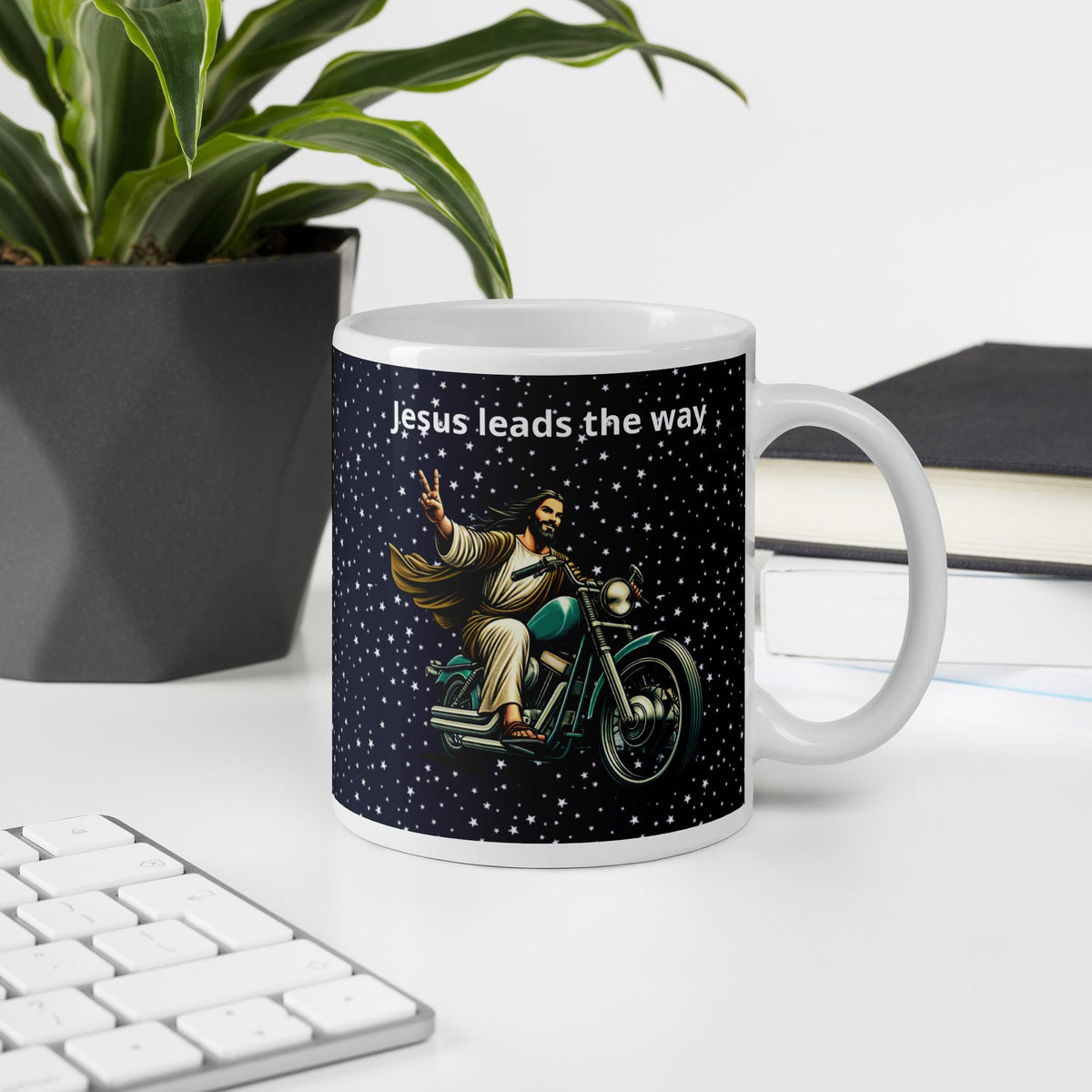 Jesus Riding Motorcycle Mug – Christian Biker Gift