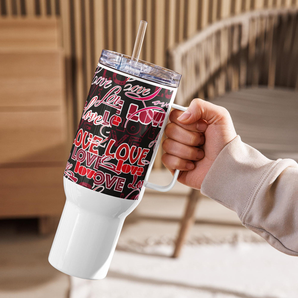 Love Words All-Over Print Travel Mug with Handle – 25 or 40 oz