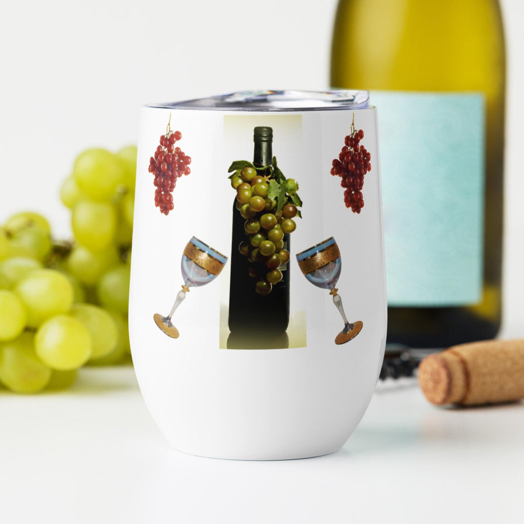 Wine Bottle & Glass Design Stainless Steel Wine Tumbler – 12 oz