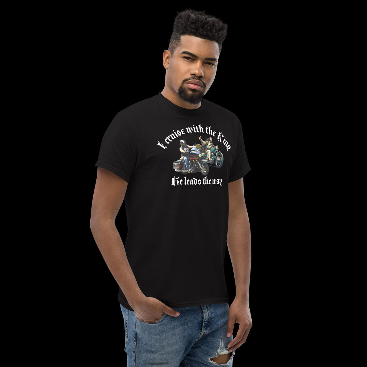 "I Ride With the King" Christian Biker Graphic T-Shirt | Faith & Motorcycle Gift