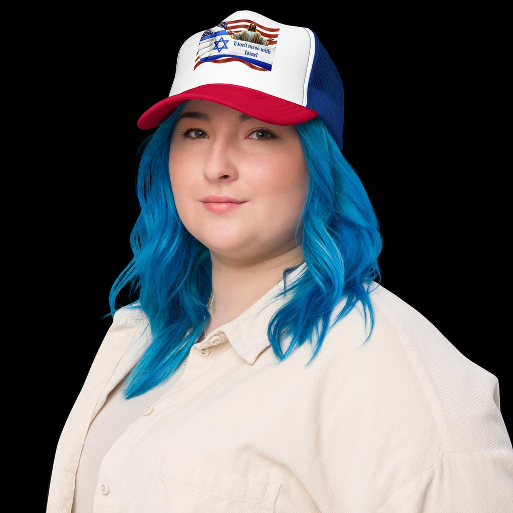 "Don't Mess With Israel" Foam Trucker Hat – Star of David & USA Flag | Patriotic Gift