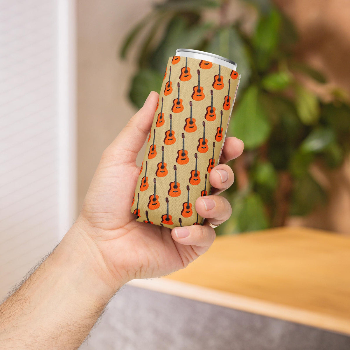 Guitar Pattern Can Cooler – Neoprene, Musician Gift