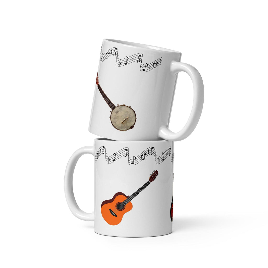 Mandolin, Guitar & Banjo Music White Glossy Mug – 11 oz | Music Lover Gift