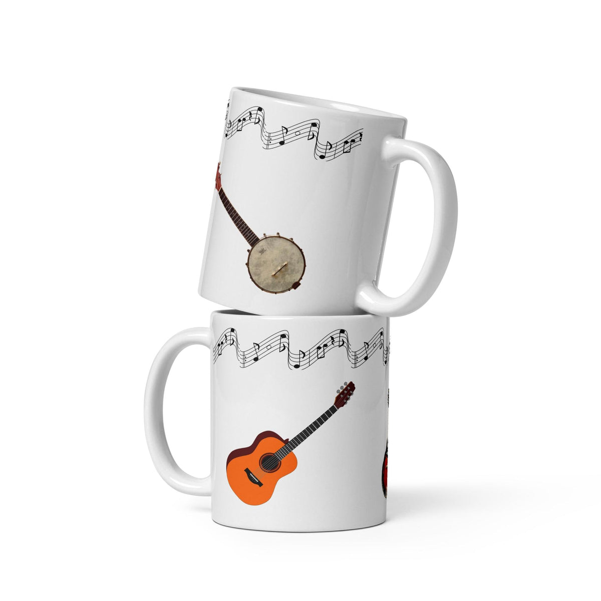 Mandolin, Guitar & Banjo Music White Glossy Mug – 11 oz | Music Lover Gift
