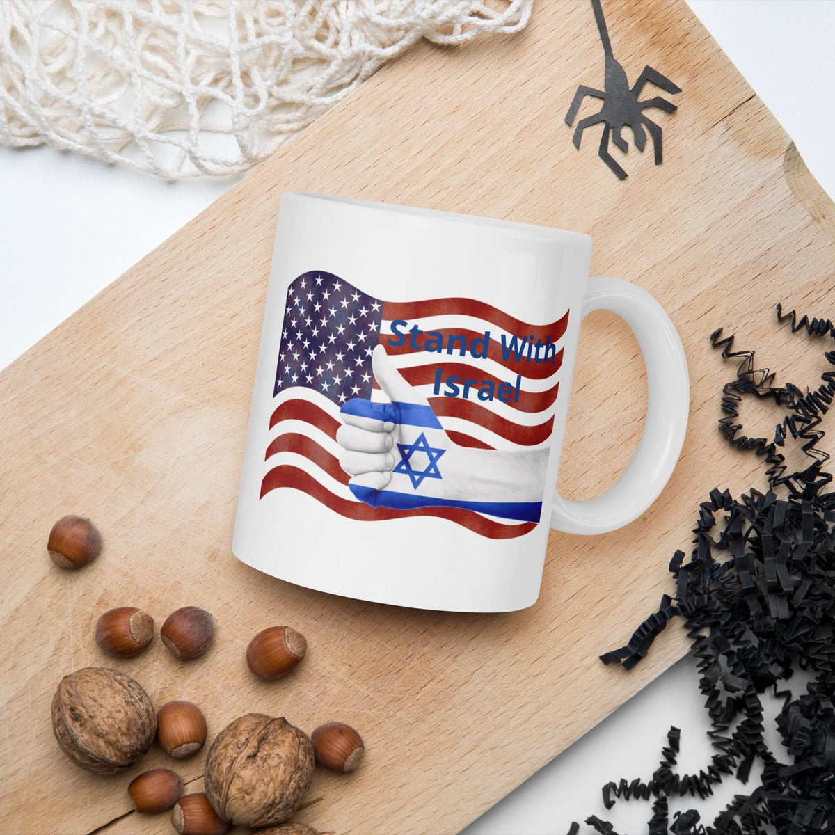Stand With Israel American Flag & Star of David White Glossy Mug – 11 oz | Patriotic Gift