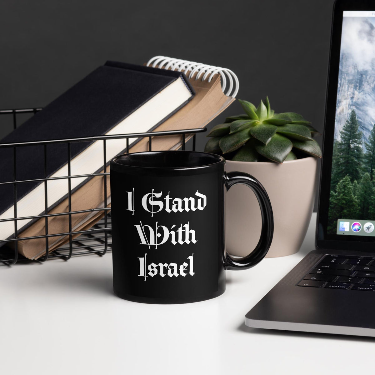 "I Stand With Israel" Black Glossy Mug – 11 oz | Patriotic Christian Gift