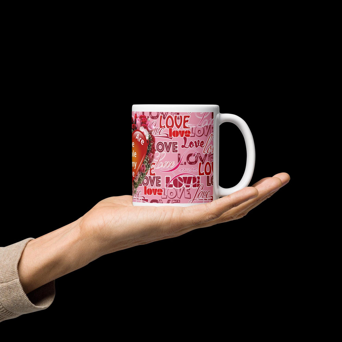 Valentine Floral Heart White Glossy Mug – 11 oz | Valentine's Day Gift