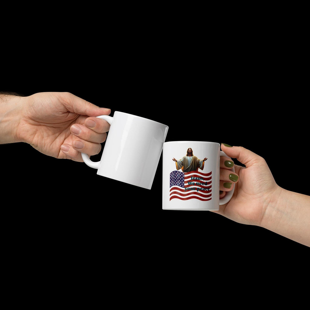 Jesus & American Flag White Ceramic Mug – 11 oz | Patriotic Christian Gift