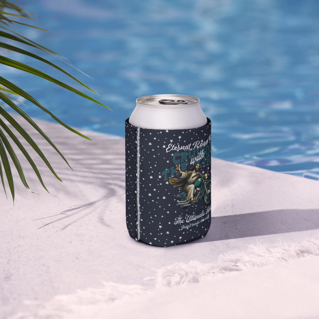 "Eternal Road Trip" Jesus Motorcycle Can Cooler – 12 oz